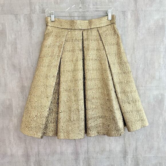 Eliza J Skirt Size 6 A-line Gold Metallic Box Pleat Lined Pockets Maximalist - Picture 1 of 11